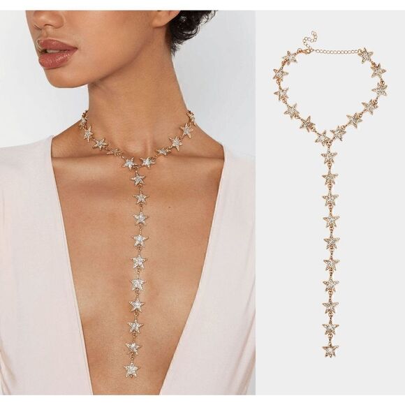 ⭐ Star Drop Spangled Rhinestone Y Lariat Long Necklace NEW - Picture 1 of 17